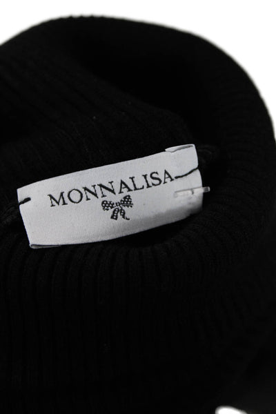 Monnalisa Girls Ribbed Turtleneck Long Sleeve Pullover Sweater Top Black Size 10