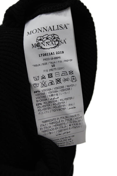 Monnalisa Girls Ribbed Turtleneck Long Sleeve Pullover Sweater Top Black Size 10