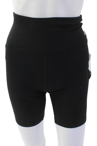 Carbon 38 Women's Ribbed High Waist Fitted Biker Shorts Black Size S