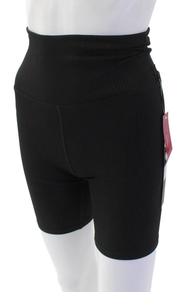 Carbon 38 Women's Ribbed High Waist Fitted Biker Shorts Black Size S
