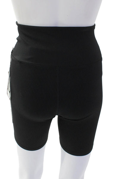 Carbon 38 Women's Ribbed High Waist Fitted Biker Shorts Black Size S
