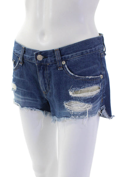 Rag & Bone Women's Midrise Distress Medium Wash Cut-Off Shorts Size 25