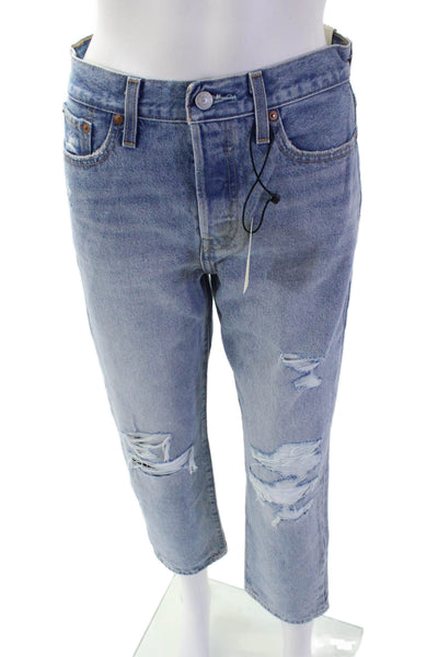 Levis Women Cropped Straight Jeans Light Blue Mid Rise Size 26