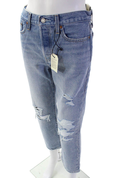 Levis Women Cropped Straight Jeans Light Blue Mid Rise Size 26