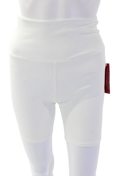 Carbon 38 Women's High Waist Ribbed Workout Biker Shorts White Size S