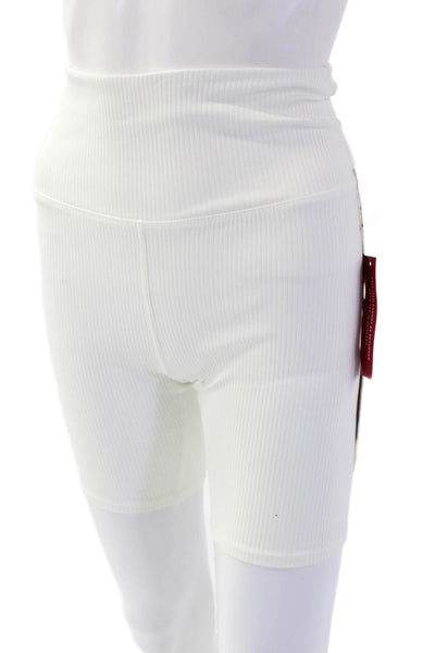 Carbon 38 Women's High Waist Ribbed Workout Biker Shorts White Size S