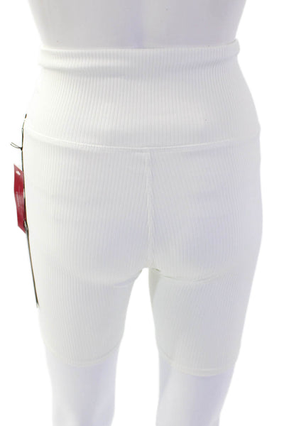 Carbon 38 Women's High Waist Ribbed Workout Biker Shorts White Size S