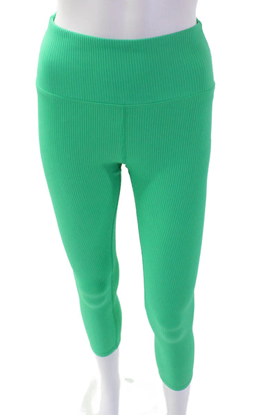 Carbon 38 Women's High Waist Ribbed Full Length Workout Legging Green Size S