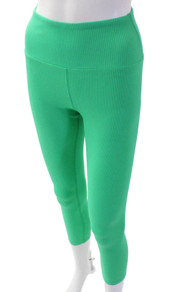 Carbon 38 Women's High Waist Ribbed Full Length Workout Legging Green Size S