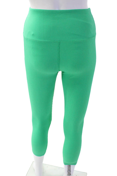 Carbon 38 Women's High Waist Ribbed Full Length Workout Legging Green Size S