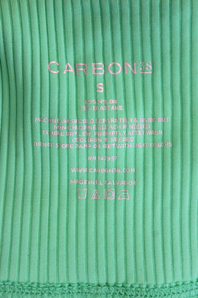 Carbon 38 Women's High Waist Ribbed Full Length Workout Legging Green Size S