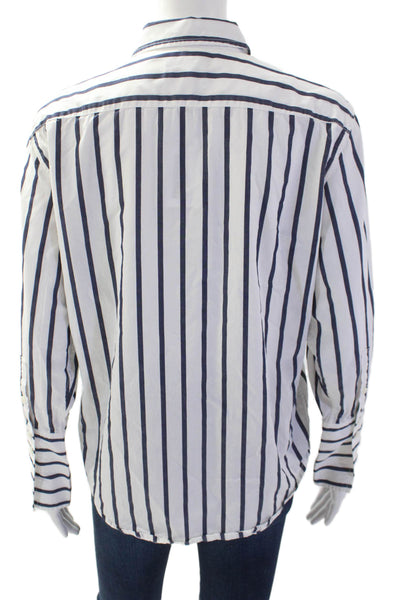 J Crew Womens Garcon Striped Print Collared Button Down Shirt White Navy Size 0