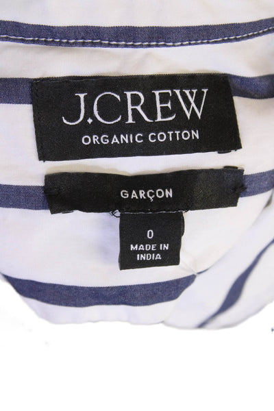 J Crew Womens Garcon Striped Print Collared Button Down Shirt White Navy Size 0