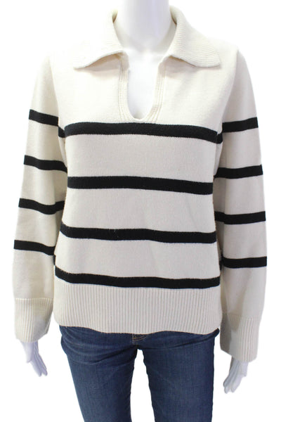MNG Womens Striped Print Long Sleeve Pullover Sweater Cream Black Size S