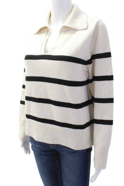 MNG Womens Striped Print Long Sleeve Pullover Sweater Cream Black Size S