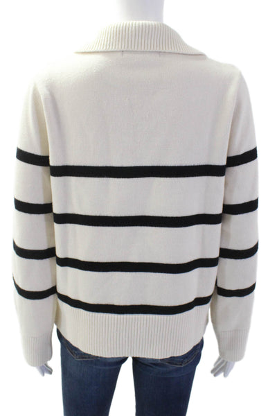 MNG Womens Striped Print Long Sleeve Pullover Sweater Cream Black Size S