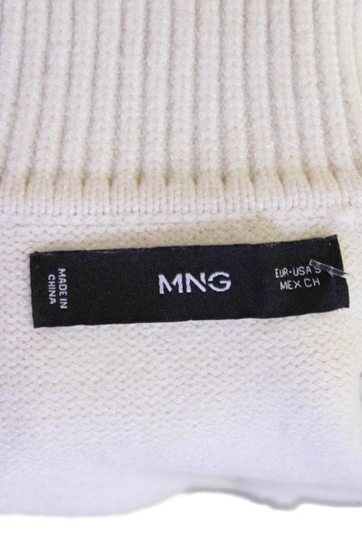 MNG Womens Striped Print Long Sleeve Pullover Sweater Cream Black Size S