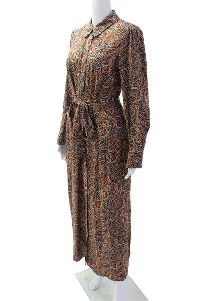Vince Camuto Womens Abstract Print Collared Button Down Maxi Dress Orange Size S