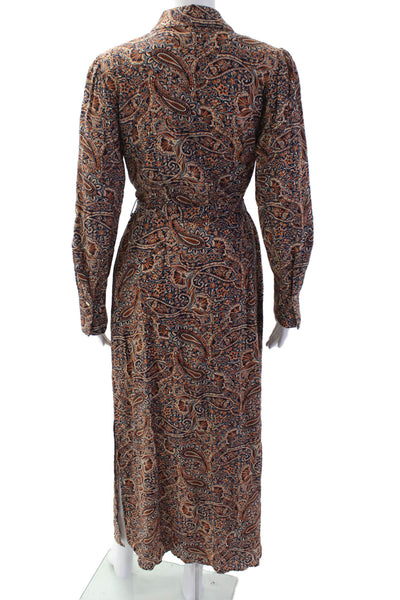 Vince Camuto Womens Abstract Print Collared Button Down Maxi Dress Orange Size S