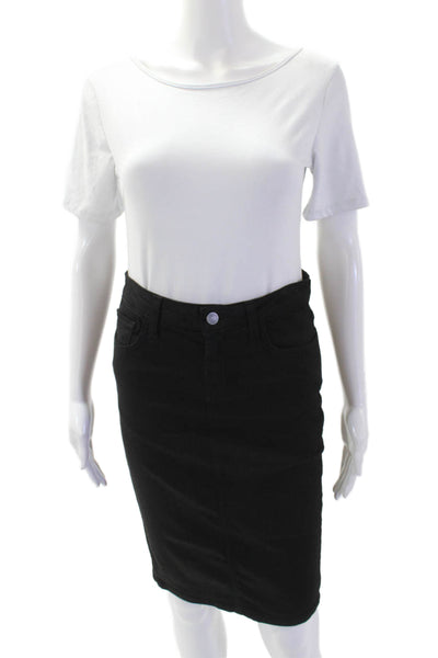SevenTwo Womens Cotton Blend Straight Zip Fly Midi Pencil Skirt Black Size 2