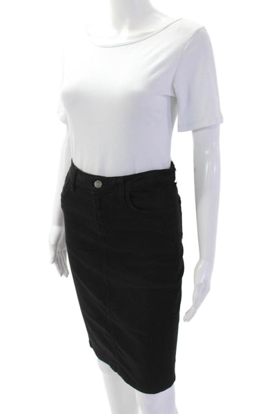 SevenTwo Womens Cotton Blend Straight Zip Fly Midi Pencil Skirt Black Size 2