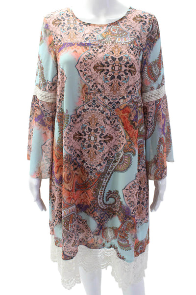 Neiman Marcus Womens Abstract Battenberg Lace Trim Dress Multicolor Size 4