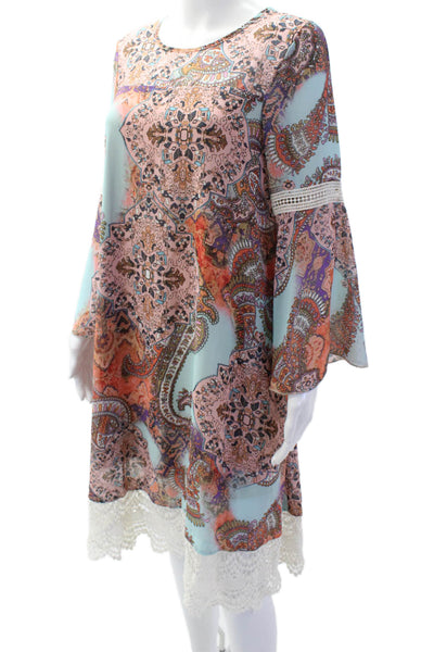 Neiman Marcus Womens Abstract Battenberg Lace Trim Dress Multicolor Size 4