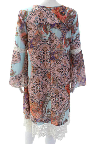 Neiman Marcus Womens Abstract Battenberg Lace Trim Dress Multicolor Size 4
