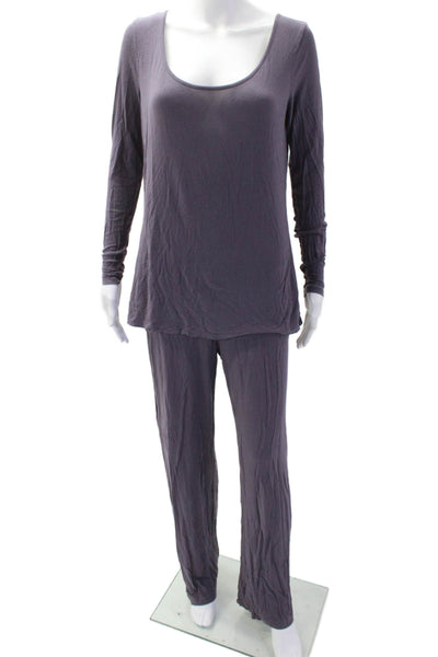 Cynthia Rowley Womens Floral Lace Long Sleeve Blouse Pants Set Purple Size M