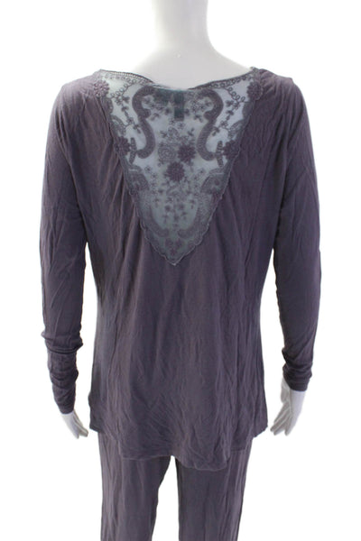 Cynthia Rowley Womens Floral Lace Long Sleeve Blouse Pants Set Purple Size M