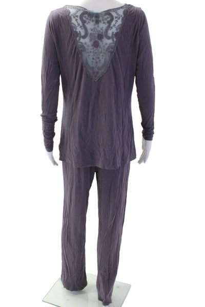 Cynthia Rowley Womens Floral Lace Long Sleeve Blouse Pants Set Purple Size M