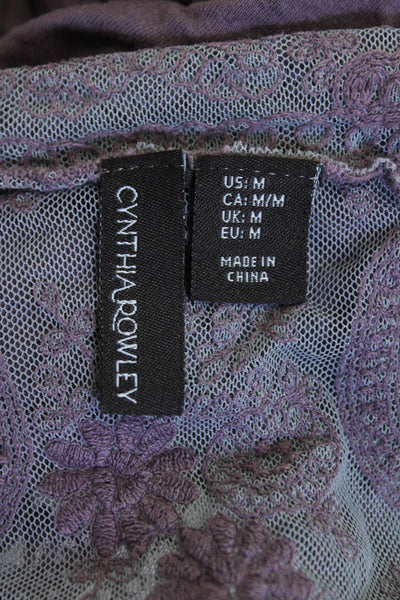 Cynthia Rowley Womens Floral Lace Long Sleeve Blouse Pants Set Purple Size M