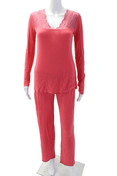 Cynthia Rowley Womens Floral Lace Long Sleeve Blouse Pants Set Red Size M