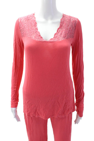 Cynthia Rowley Womens Floral Lace Long Sleeve Blouse Pants Set Red Size M