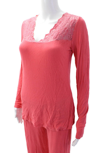 Cynthia Rowley Womens Floral Lace Long Sleeve Blouse Pants Set Red Size M