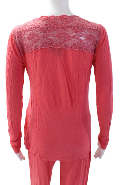 Cynthia Rowley Womens Floral Lace Long Sleeve Blouse Pants Set Red Size M