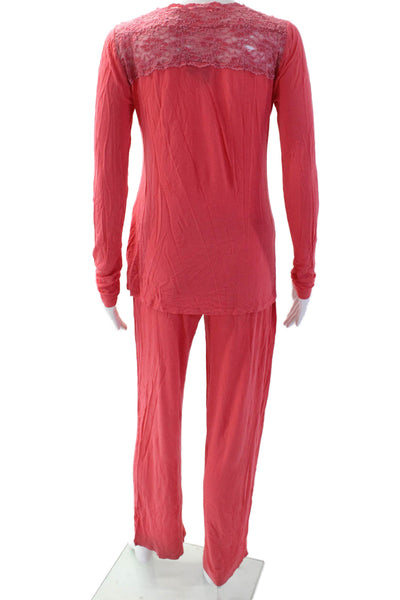 Cynthia Rowley Womens Floral Lace Long Sleeve Blouse Pants Set Red Size M
