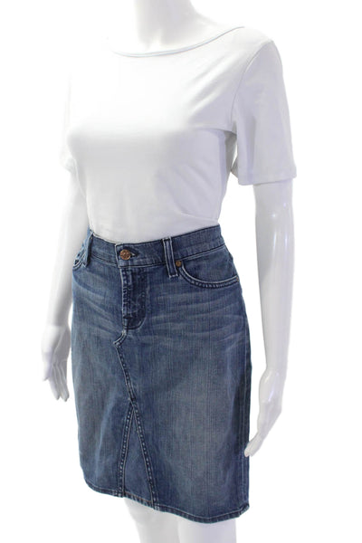 7 For All Mankind Womens Cotton Medium Washed Midi Denim Skirt Blue Size EUR 29