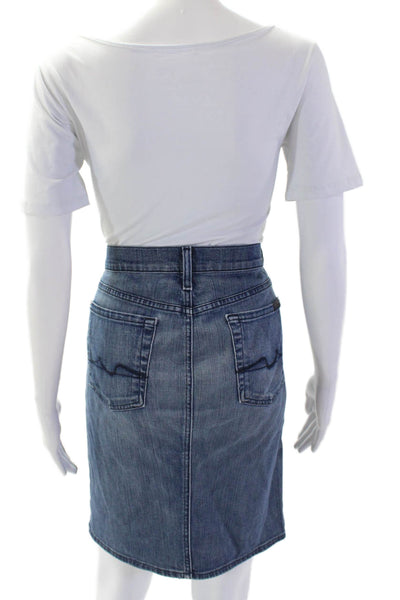 7 For All Mankind Womens Cotton Medium Washed Midi Denim Skirt Blue Size EUR 29