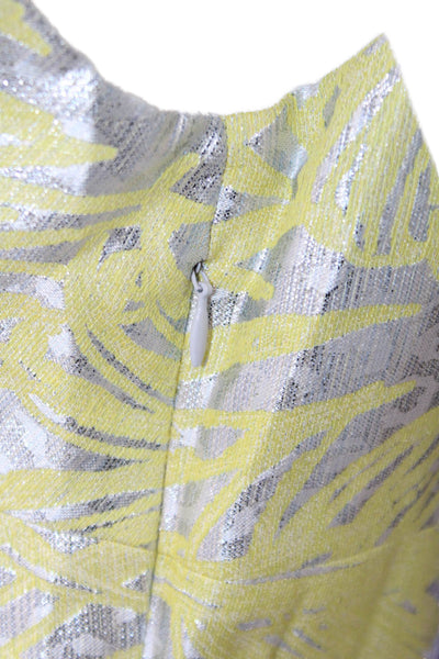The Wrights Womens Printed V Neck Sleeveless Sheath Dress Silver Yellow Size 8