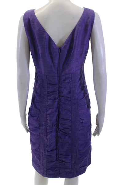 Nanette Lepore Womens Sleeveless V Neck Ruched Mid Calf Dress Purple Size 8