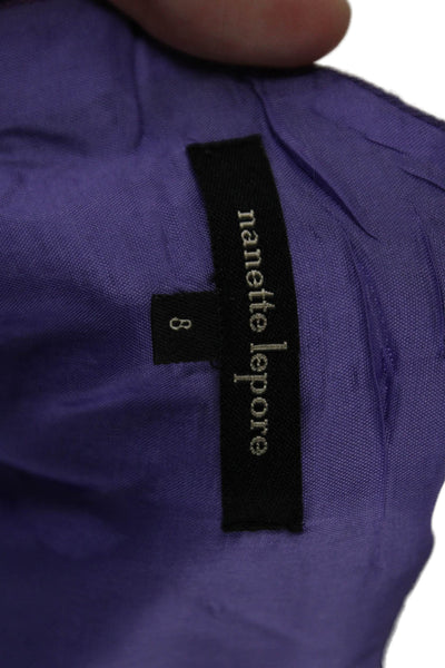 Nanette Lepore Womens Sleeveless V Neck Ruched Mid Calf Dress Purple Size 8