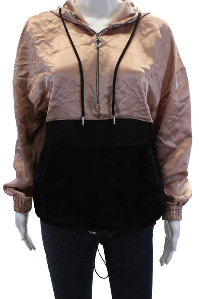 Zara Womens Half Zipper Hooded Light Jacket Pink Black Size Small