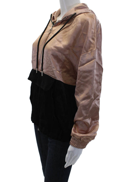 Zara Womens Half Zipper Hooded Light Jacket Pink Black Size Small