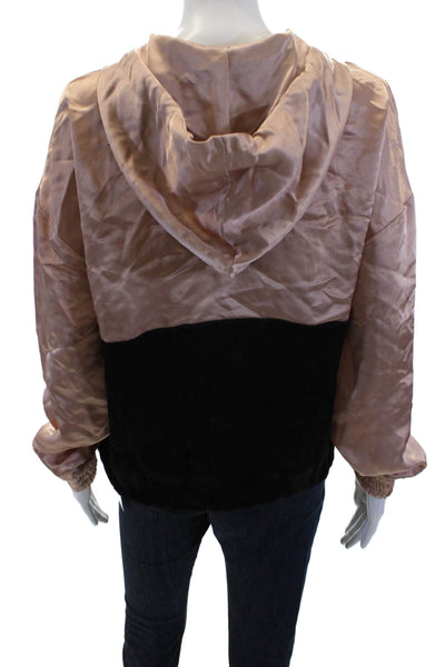 Zara Womens Half Zipper Hooded Light Jacket Pink Black Size Small