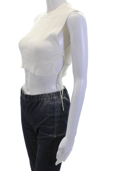 Zara Womens Ribbed Cut Out Sides Shell Sweater White Size Medium