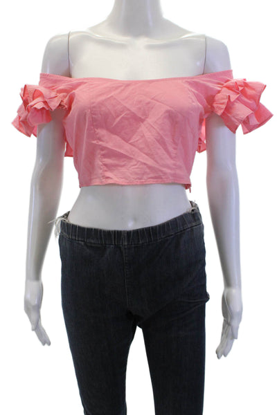 Zara Womens Ruffled Short Sleeves Cropped Blouse Pink Size Medium
