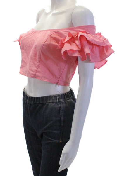 Zara Womens Ruffled Short Sleeves Cropped Blouse Pink Size Medium