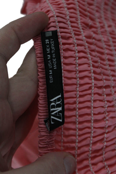 Zara Womens Ruffled Short Sleeves Cropped Blouse Pink Size Medium