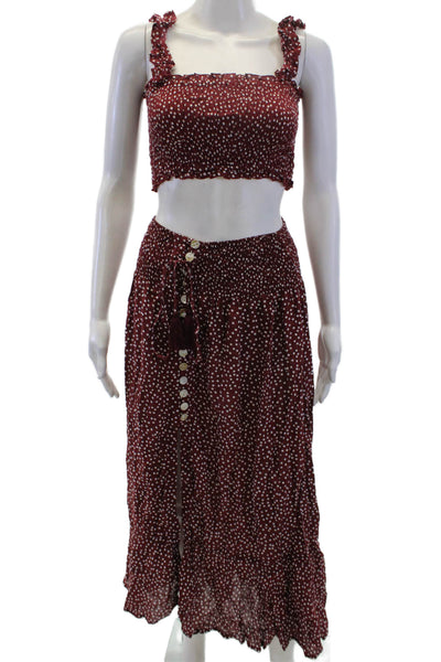 Tiare Hawaii Womens Polka Dotted Crop Top Skirt Set Red OS
